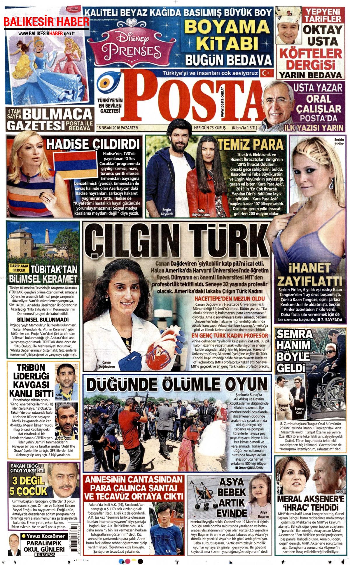 Posta Gazetesi 18 Nisan 2016 Gazete Manşetleri