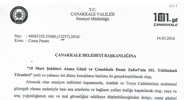Çanakkale Belediyesi`nden Cuma Pazarı Açıklaması